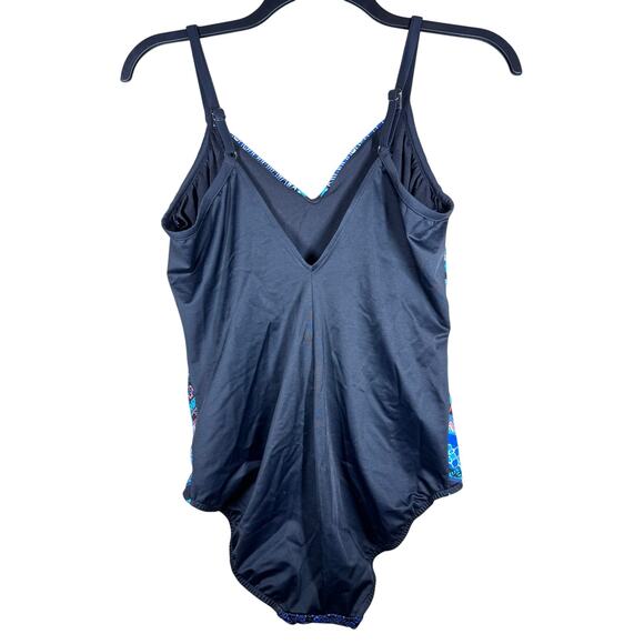 Trimshaper One-Piece Chevron Floral Blue Swimsuit Women's 18 Boho Beach Vacation - Picture 4 of 7